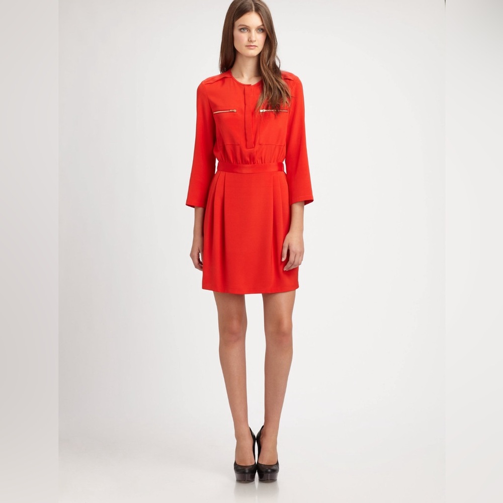 Theory Red-Orange Dress – Size 4, Elegant & Modern